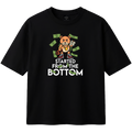 Black t-shirt with a graphic of a bear holding money and text 'I started from the bottom' on a white background.